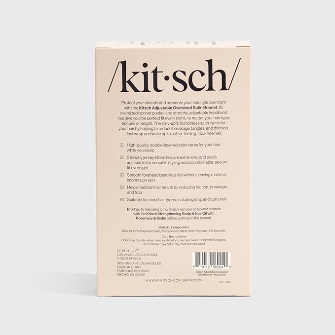 Kitsch XL Satin Bonnet for Sleeping - Softer Than Silk Hair Bonnet for Women - Secure Fit, Adjustable Night Cap for Curly & Textured Hair - Prevents Breakage, Tangles & Thinning - Charcoal