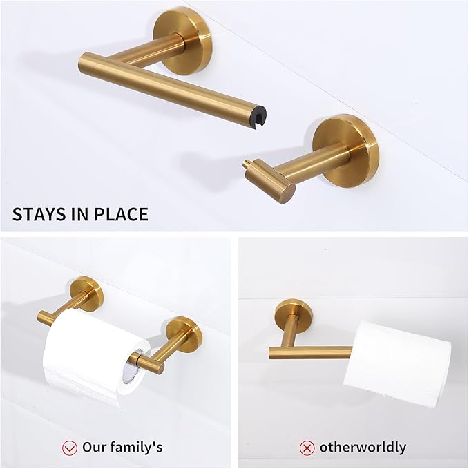 4 Pieces Brushed Gold Bathroom Accessories Hardware Set,Toilet Paper Holder Set,Include Double Post Pivoting Toilet Tissue Roll Paper Holder,Towel Ring,Towel Holder Set for Bathroom
