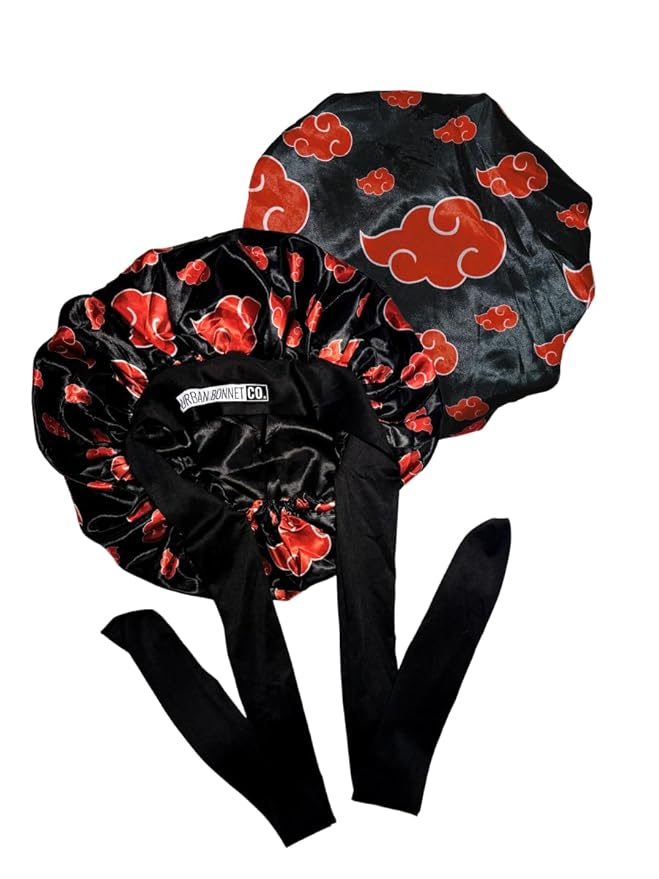 Premium Non Slip Satin Hair Bonnet for Men Curly Hair, Dreadlock Loc Cap Silk Bonnet Double Layer Sleeping & Shower Wrap Anime Bonnet Soft Band (Red Clouds)