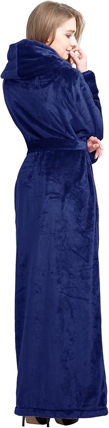 Women's Plush Robe Extra Long Robe with Pockets Thicken Soft Warm Bathrobe
