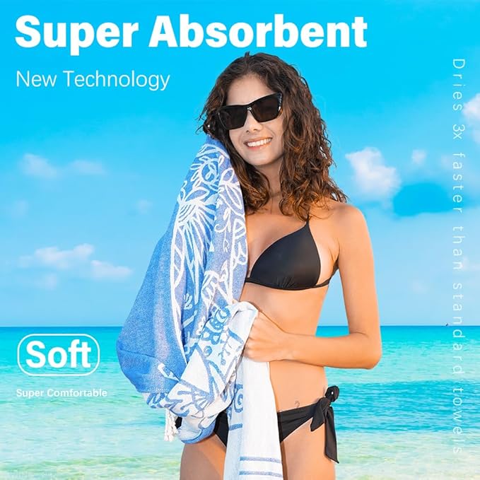Turkish Beach Towel Quick Dry Absorbent Cotton Lightweight Thin Bathroom Bath Pool Swim Towels Extra Large Oversized Sand Free Beach Accessories Essentials Stuff Cloud Gift for Adults