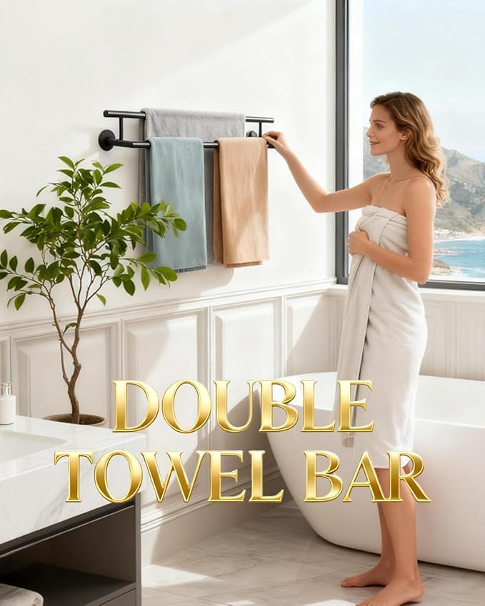 Alise Double Bath Towel Bars Towel Racks for Bathroom Lavatory,Wall Mount Towel Holder SUS304 Stainless Steel Towel Hanger Rail 20 Inch,GYT6902-500-B Matte Black