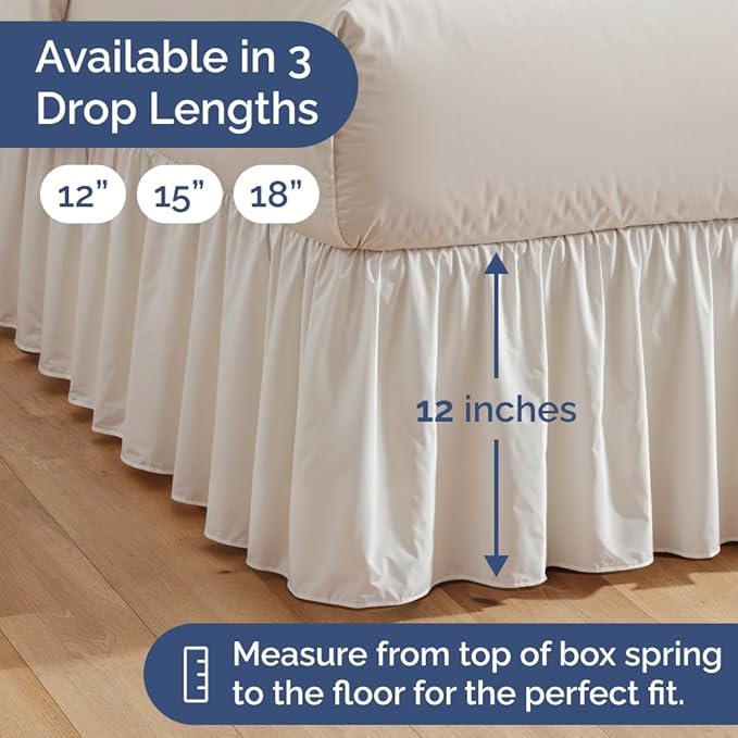 Bedskirt King Size Ruffle - 12 inch Drop Dust Ruffle Bed Skirt with Platform - Ultra-Soft, Easy Fit, Premium Hotel Quality - Wrinkle, Fade & Shrink Resistant - for Women, Men, Kids and Teens - White