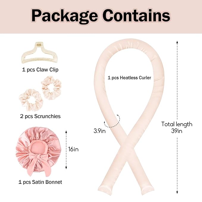 Heatless Hair Curler,Blowout Heatless Curls Overnight,No Heat Curling Rod Set with Satin Bonnet for Sleep in,Cream