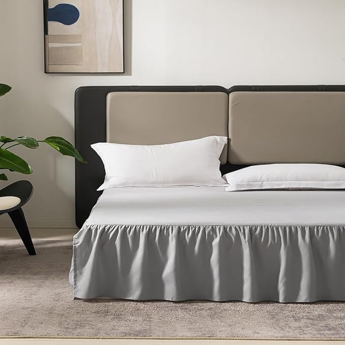 Light Grey Bed Skirt King Size Ruffled Bed Skirt with Split Corners, King Bed Skirt 18 Inch Drop, King Size Bed Skirt Grey for Ruffled Bed Skirt with Split Corners, Bed Skirt King Size