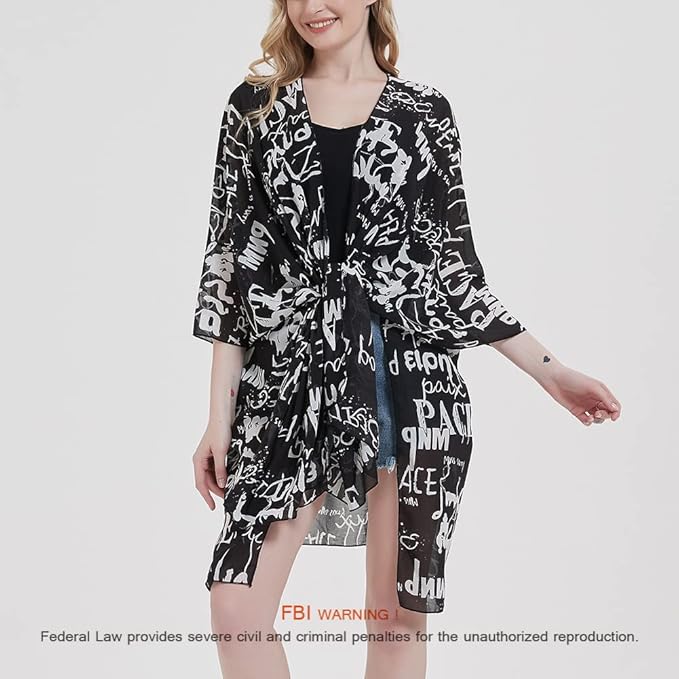 Women's Bohemian Floral Chiffon Beach Cover up Swimsuit Kimono Summer Swimwear Cardigans