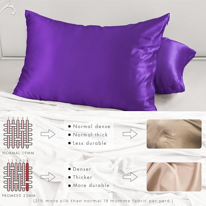 PROMEED Upgraded Grade 6A+ Purple Silk Pillowcase with Zipper, 23 Momme Natural Mulberry Silk Pillow Cases for Hair and Skin - Easy Care with Laundry Bag (Standard 20"x26", Purple)