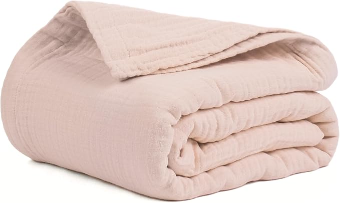 Salt Earth 100% Cotton Muslin Blanket, Gauze Blanket 80"X90" Queen, 4 Layered for Couch, Bed, Living Room,Lightweight & All Seasons Blankets & Throws, Easy to wash,Nature & Skin Friendly (Rose Dust)
