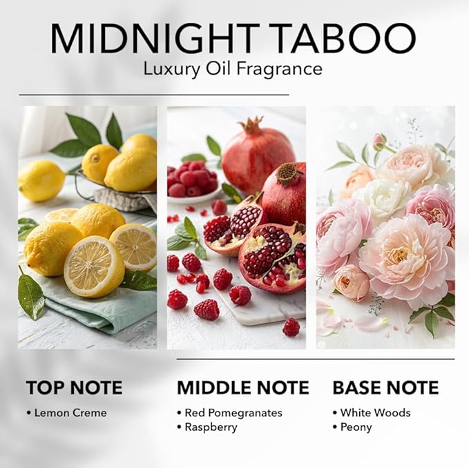 Midnight Taboo Diffuser Oil, Inspired by Luxury Hotels, 16.9 FL Oz, 500 mL, Hotel Scent for Home, Office, Bathroom, Aromatherapy Essential Oil, Lemon & Pomegranate Scents.