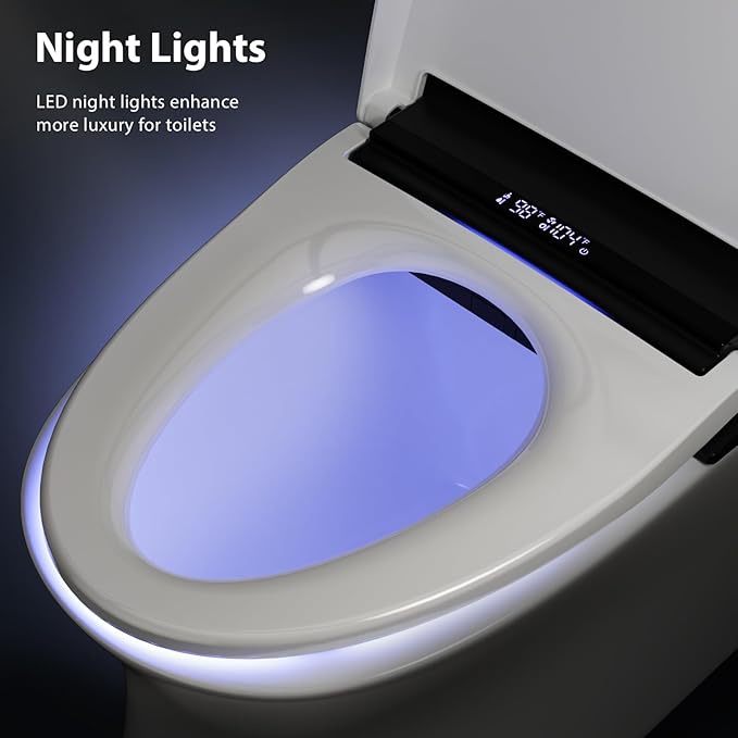 Electric Toilet Seat, Elongated Smart Heated Toilet Seat with Warm Water & Dryer, Feminine & Child Hip Wash, Wireless Remote, Self-Clean, Stainless Steel Nozzle, Adjustable Water Pressure