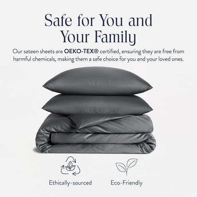 Brooklinen Luxury Sateen Duvet Cover Set - 100% Cotton, King/California King Size in Slate Grey - Includes 1 Duvet Cover and 2 King Pillowcases - Best King/Cali King Duvet Covers
