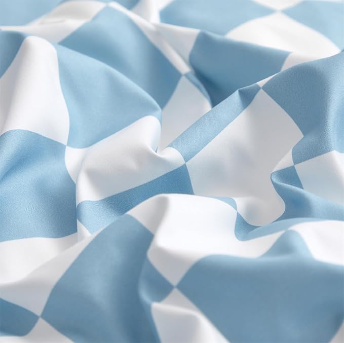 KAREVER Blue White Grid Comforter Set Cal King Blue Plaid Bedding Set Women Blue White Checkered Bed Blanket Set Men Durable Breathable Bedding Comforter Set
