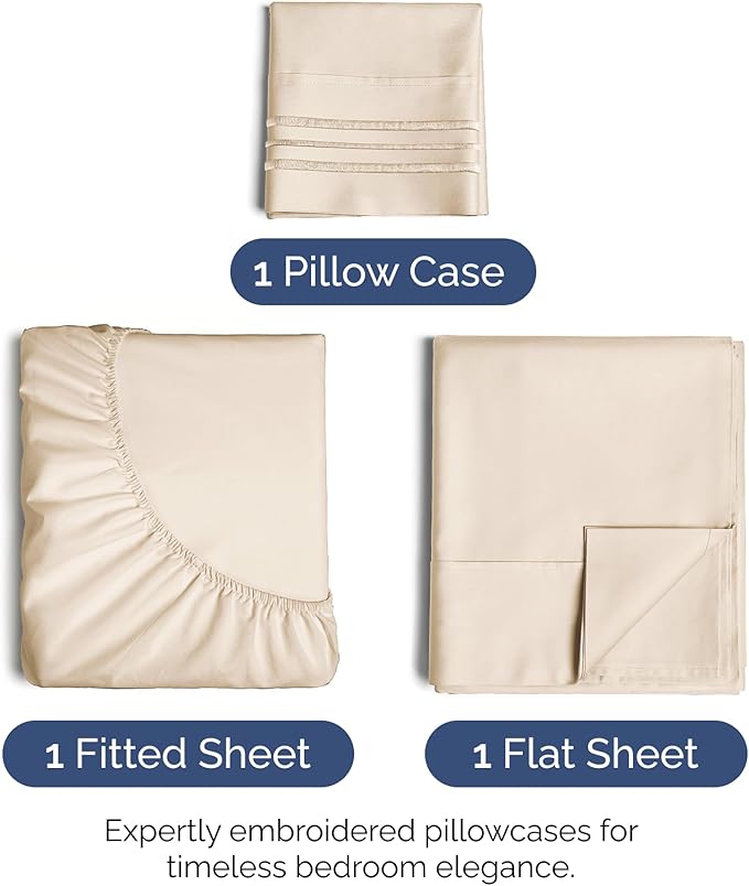 Twin Size 3 Piece Sheet Set - Extra Soft, Breathable & Cooling Sheets - Hotel Luxury Durable Bed Sheets for Women & Men - Deep Pockets, Easy-Fit & Wrinkle-Free Sheets - Cream Pink Oeko-Tex Bed Sheets