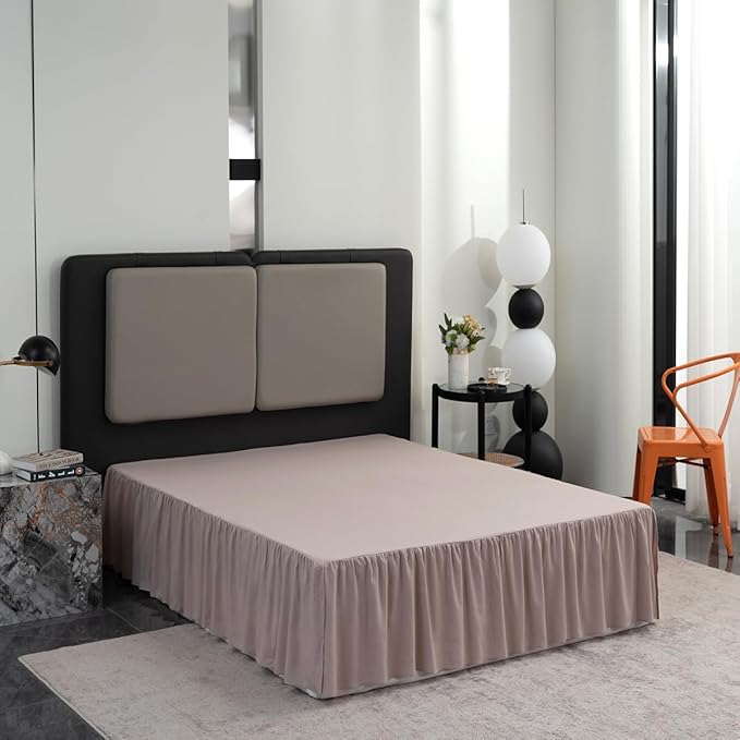 Khaki Bed Skirt King Size Ruffled Bed Skirt with Split Corners, King Bed Skirt 12 Inch Drop, King Size Bed Skirt Khaki for Ruffled Bed Skirt with Split Corners, Bed Skirts King Size