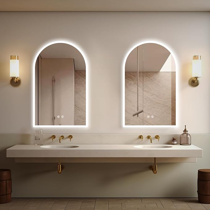 Niccy Arched LED Bathroom Mirror, 48"x30" Arch Frameless Frontlit & Backlit Mirrors for Wall, Arched Lighted Vanity Mirrors with Memory Function for Bathroom Bedroom, Defogger 3 Color, Explosion-Proof