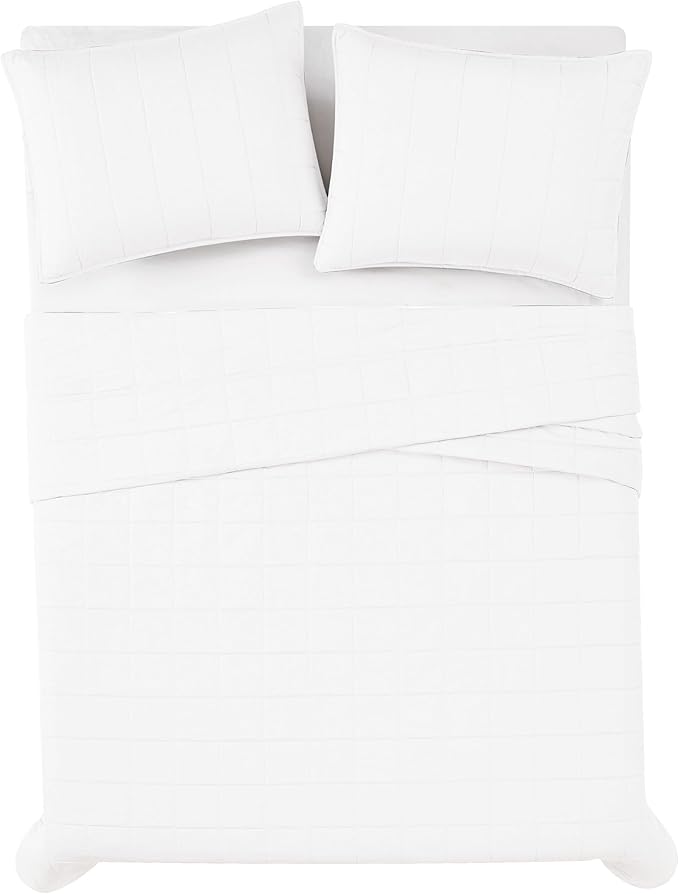 London Fog Garment Washed Solid Quilt Set White Microfiber 3-Piece King Quilt Set, Solid Themed, Adult and Teen, Oeko-TEX Certified