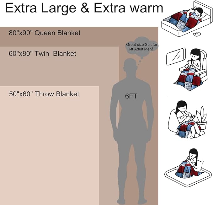 PU MEI Sherpa Blanket Fleece Throw Blanket Queen Plaid Thick Bed Blanket, Soft Warm Cozy Throw Blanket, 80”*90” Zebra-Wine Blue