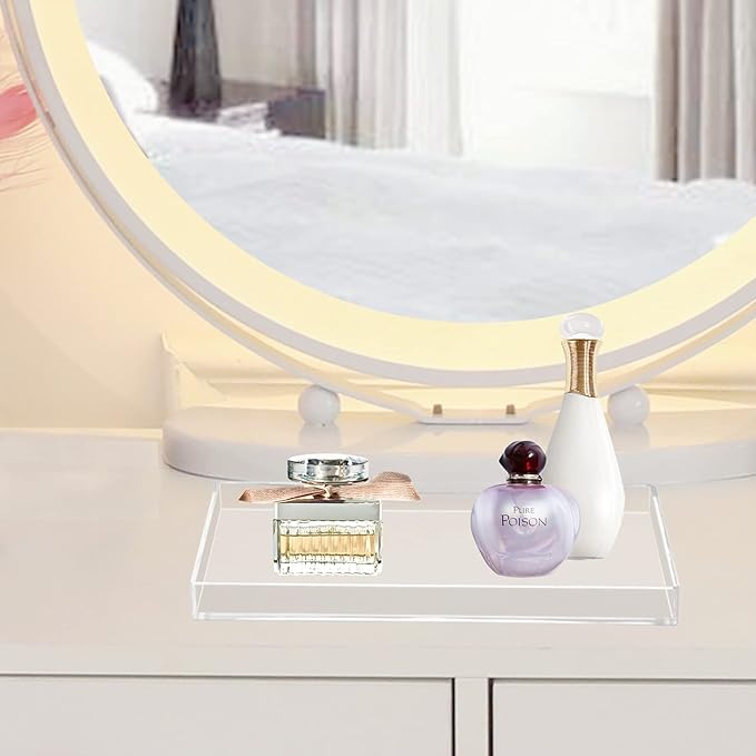 Bigfety Acrylic BathroomTray for Counter, Handmade Clear Trays Sturdy Organizer for Cup, Sponge, Soap, Plant (Large, Clear)