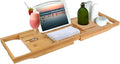 Premium Bamboo Bathtub Tray Caddy, Bath Tub Trays Table for Bathtub, Expandable Bath Caddy Tray, Bathtub & Bathroom Accessories for New Home, Anniversary and Wedding Gifts for Couple