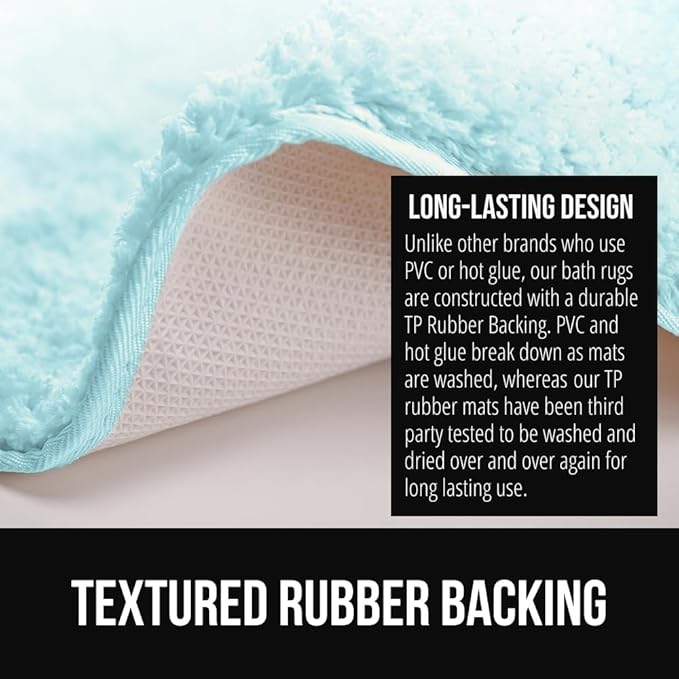 GORILLA GRIP Ultra Soft Plush Bathroom Rugs with Textured Rubber Backing, 40 x 24 Absorbent Quick Dry Bath Mat, Machine Washable Shower Mats, Home Décor Accessories Bathmat Rug Essentials, Light Blue