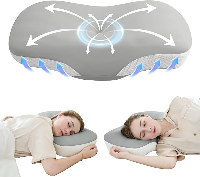 Cervical Neck Pillow for Pain Relief - Cooling Side Sleeper Pillow for Sleeping, Ergonomic Memory Foam Pillows for Neck Support, Contour Orthopedic Bed Pillow for Back Stomach Sleepers (Grey)