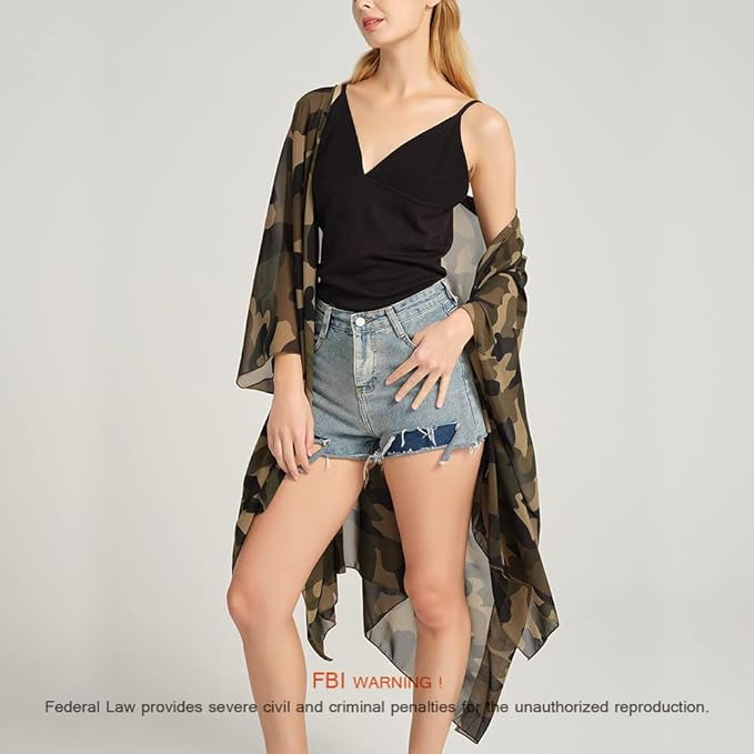 Women's Bohemian Floral Chiffon Beach Cover up Swimsuit Kimono Summer Swimwear Cardigans