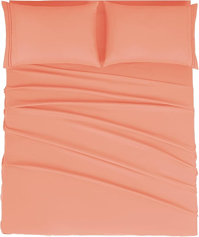 Mejoroom Full Size Sheet Set - Soft Microfiber Bed Sheets - Deep Pocket Fitted Sheet, Breathable, Wrinkle & Fade Resistant - 4 Piece (Full, Coral)