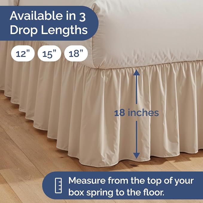 Bedskirt Full Size Ruffle - 18 inch Drop Dust Ruffle Bed Skirt with Platform - Ultra-Soft, Easy Fit, Premium Hotel Quality - Wrinkle, Fade & Shrink Resistant - for Women, Men, Kids and Teens - Cream