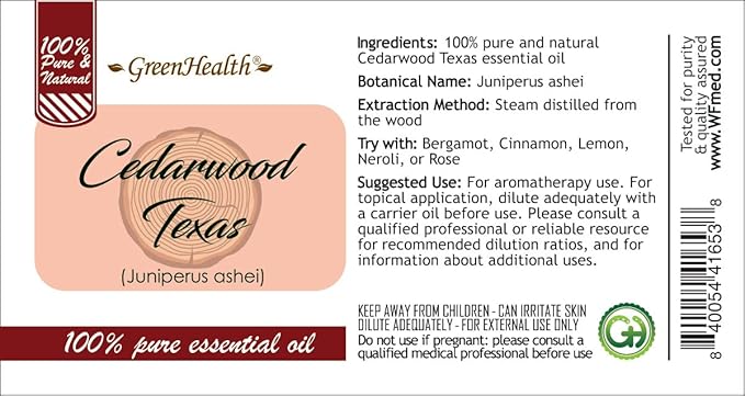 Cedarwood (Texas) Essential Oil - 128 fl oz (1 Gallon) Plastic Bottle w/Cap - 100% Pure Essential Oil by GreenHealth