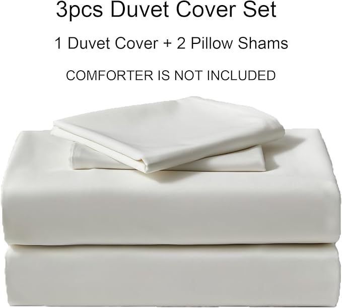 PURE ERA Duvet Cover Set 800 Thread Count Long Staple Cotton Sateen Silky Soft Luxurious Smooth 3 Piece Set Solid White King