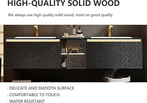 60" Double Bathroom Sink Vanity, Modern Bathroom Vanity Includes LED Smart Defogging Mirror Cabinet & Semi-Open Storage & Ceramic Basin, Floating Bathroom Cabinet with Sensor Light (Charcoal Grey)