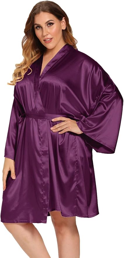 Women's Plus Size Satin Robes Plus Size Silky Kimonos Robes Sleepwear,Short
