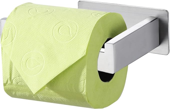 LANC Self-Adhesive Toilet Tissue Holder, Brushed Nickel Toilet Paper Holder Wall Mounted for Bathroom Washroom Tissue Roll Holder with Drill Free Rustproof Stainless Steel Left Rod, A8307BN-LF