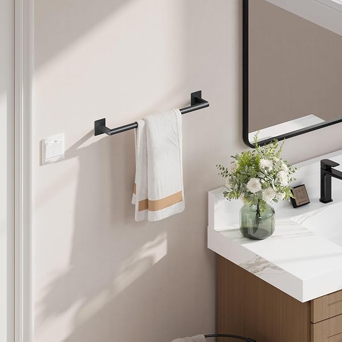 USHOWER Matte Black Towel Bar, 18 Inch Towel Racks for Bathroom Wall Mounted, Heavy Duty Stainless Steel Towel Holder, Easy Installation (Total Length 20 Inch)