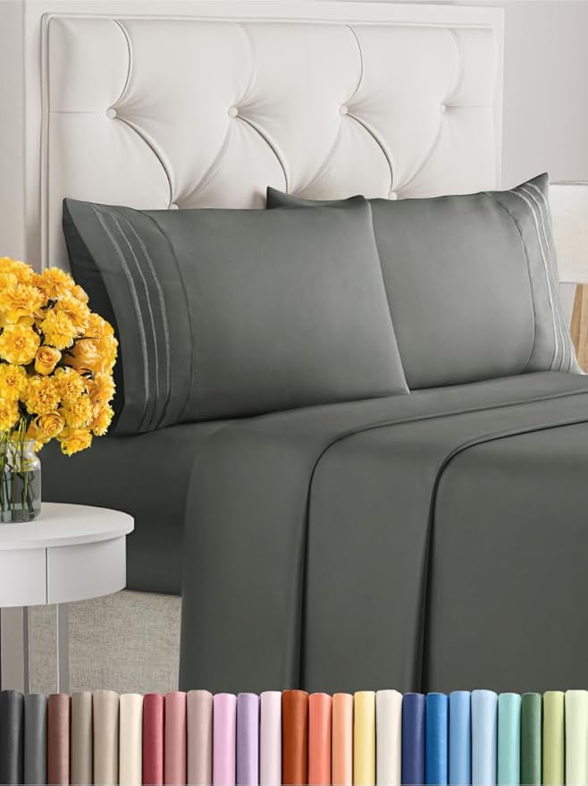Cal King Size 4 Piece Sheet Set - Extra Soft, Breathable & Cooling Sheets - Hotel Luxury Bed Sheets for Women & Men - Deep Pockets, Easy-Fit & Wrinkle-Free Sheets - Dark Slate Grey Oeko-Tex Bed Sheets