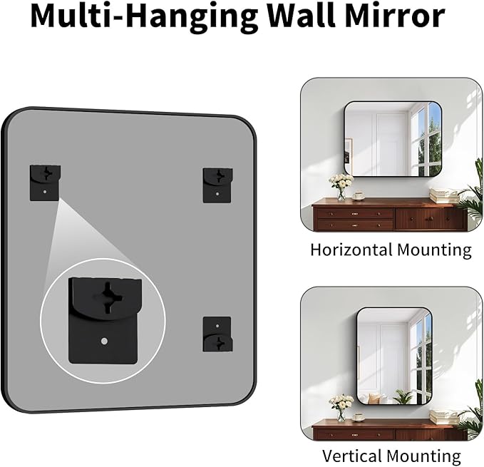 Koonmi Black Framed Bathroom Mirror - 30x22 Inch Shatterproof Tempered Glass Vanity Mirror for Bathroom Sink, Wall Mounted with Matte Aluminum Alloy Frame, No Distortion, Modern Decor