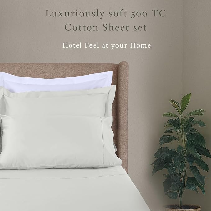 Threadmill Cotton Twin Sheets Set, 5 Star Hotel Quality Bed Sheets, 100% Cotton Sheets, 500 Thread Count, Deep Pocket, Snug Fit for Twin Mattress, Soft & Crisp 3 Piece Sheet Set, Light Grey