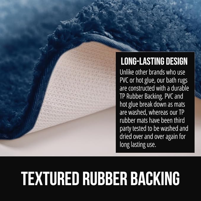 GORILLA GRIP Ultra Soft Plush Bathroom Rugs with Textured Rubber Backing, Absorbent Quick Dry Bath Mat, Machine Washable Shower Mats, Home Décor Accessories Bathmat Rug Essentials, 24 x 16 Navy