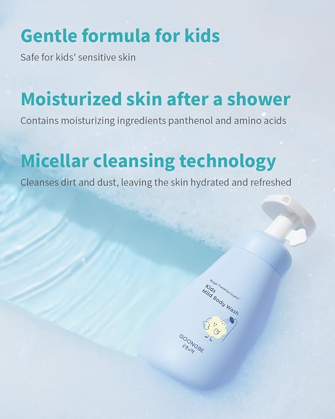 GOONGBE Kids Wash Duo Set - Korean Low pH Silky Shampoo & Mild Body Wash - Silicone-Free Hair Care & Micellar Body Cleanser - Allergen-Free Formula for Sensitive Skin, 10.1 fl.oz. & 10.1 fl.oz.