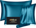 Silk Pillow Cases 2 Pack, Mulberry Silk Pillowcases Standard Set of 2, Smooth, Anti Acne, Beauty Sleep, Both Sides Natural Silk Satin Pillow Cases for Women 2 Pack with Zipper for Gift, Teal