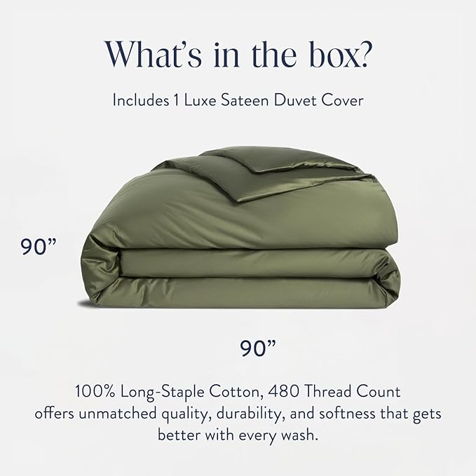 Brooklinen Luxury Sateen Duvet Cover - 100% Cotton, Full/Queen Size in Fresh Moss Green with Extra-Long Corner Ties and Button Closure - Best Full/Queen Duvet Covers