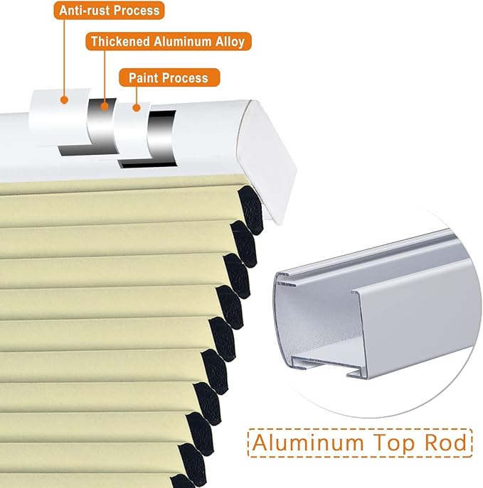 Persilux 100% Blackout Cordless Cellular Shades & Blinds Honeycomb Blinds Bottom up Thermal Insulated Window Shades for Home, Windows and Kitchen, Cream, 26" W x 48" H