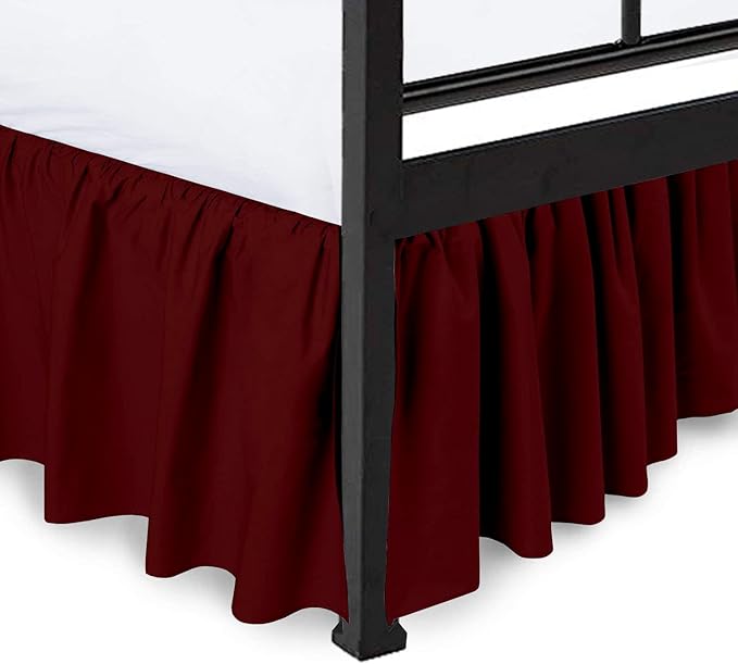 Ruffled Bed Skirt with Split Corners, Burgundy, King 16 Inch Drop Bedskirt, Hotel Quality Brushed Microfiber Wrinkle Free Dust Ruffle Bed Skirt King Size