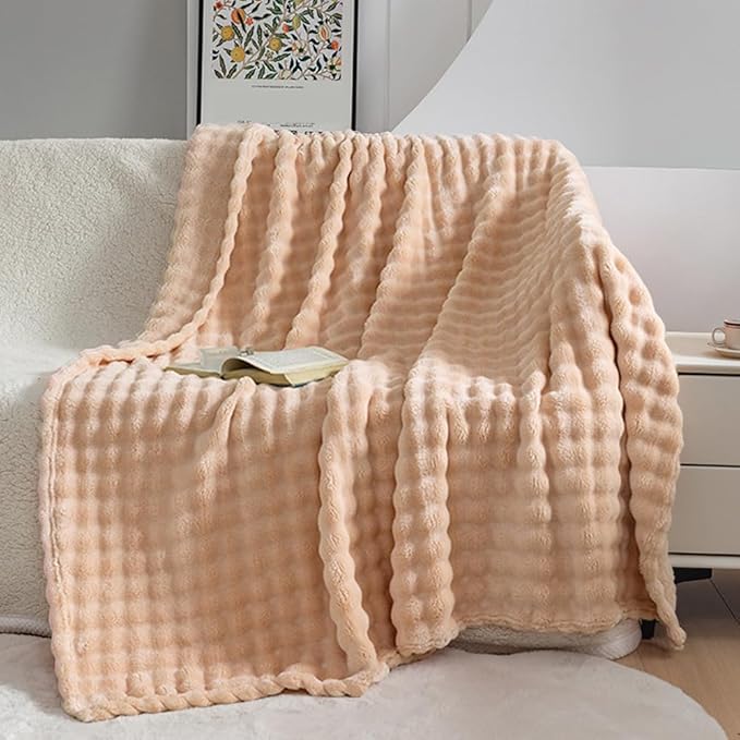 Heated Blanket Throw Blanket,Soft Bubble Fleece Fast Heating Electric Blanket,Heating Blanket with 8 Heat Levels 6 Hours Auto-Off Overheat Protection, Grandma Gift,Apricot Yellow,(Twin Size 62"x84")
