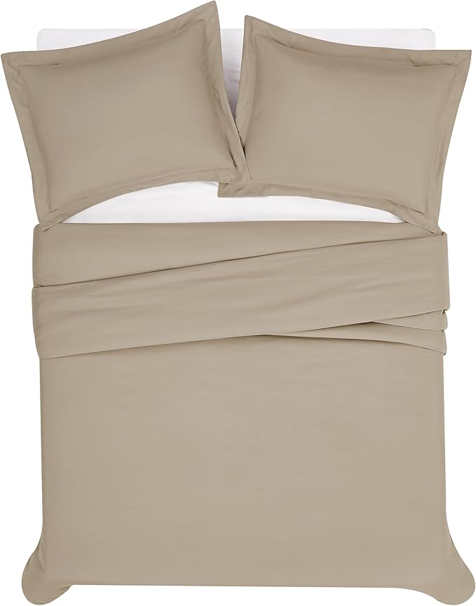 London Fog Garment Washed Solid Duvet Set Khaki Microfiber 2-Piece Twin XL Duvet Set, Solid Themed, Adult and Teen, Oeko-TEX Certified