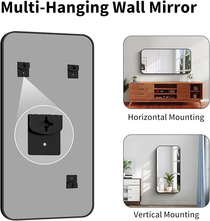 Koonmi Black Framed Bathroom Mirror - 24x48 Inch Shatterproof Tempered Glass Vanity Mirror for Bathroom Sink, Wall Mounted with Matte Aluminum Alloy Frame, No Distortion, Modern Decor