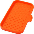 Silicone Bathroom Soap Dishes with Drain Spout-Bathroom and Kitchen Sink Organizer,Sponge Holder,Dish Soap Tray,Perfect for Dispenser,Scrubber,Bottle,Cup on Sink or Counter-Orange 9.6"×5.3"