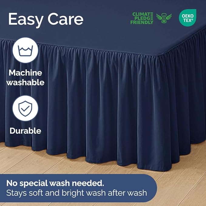 Bedskirt Twin Size Ruffle - 18 inch Drop Dust Ruffle Bed Skirt with Platform - Ultra-Soft, Easy Fit, Premium Hotel Quality - Wrinkle, Fade & Shrink Resistant - for Women, Men, Kids and Teens - Navy