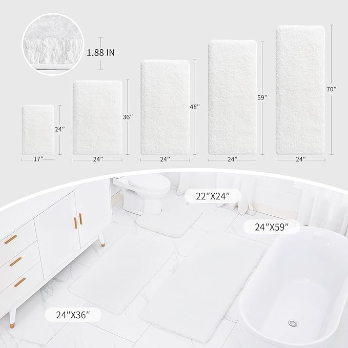 White Bathroom Rug 20x32 Non Slip Fluffy Bath Mat for Bathroom Floor Washable Plush Luxury Bath Rug for Tub Soft Shaggy Absorbent Shower Sink Mat