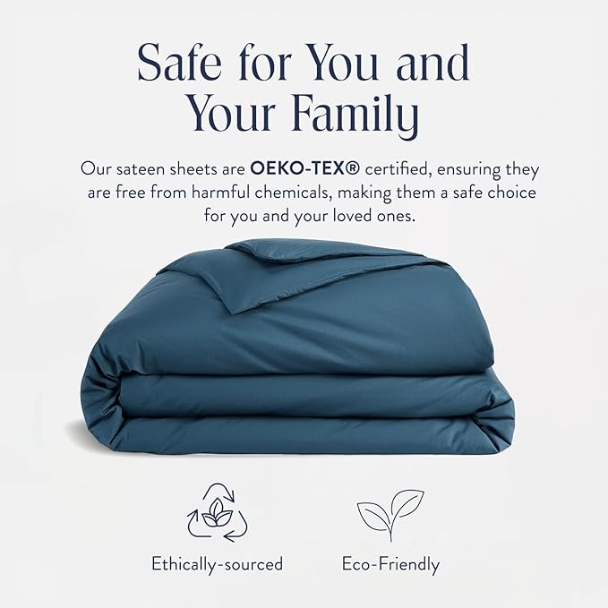 Brooklinen Luxury Sateen Duvet Cover - 100% Cotton, Full/Queen Size in Abyss Blue with Extra-Long Corner Ties and Button Closure - Best Full/Queen Duvet Covers